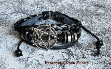Hexenshop Dark Phönix Lederarmband mit Pentagramm